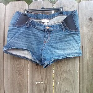 ISABEL MATERNITY Short Womens Size 12 Blue Zip Button Closure Mini Elastic Waist